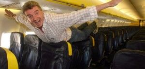 Ryanair CEO O'Leary simulates a take-off inside a Ryanair aircraft before a news conference at Marignane airport