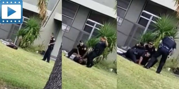 Miami police officer appearing to kick suspect in the head during arrest.