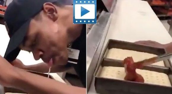 SPITTING onto customer's pizza